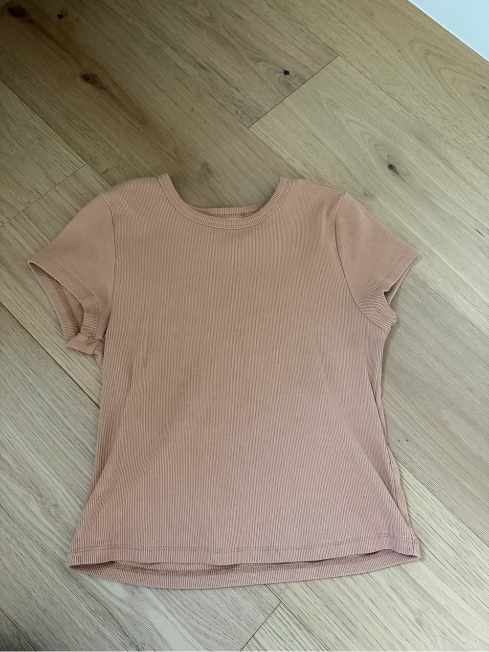 Maeve Peach Ribbed Short Sleeve Tee